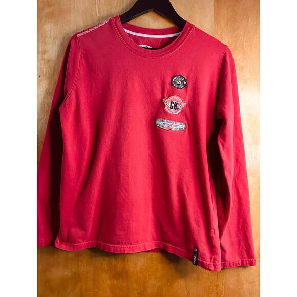Chevignon Men's Red Long Sleeve Shirt with Trademark Patches Size Large - Picture 1 of 8